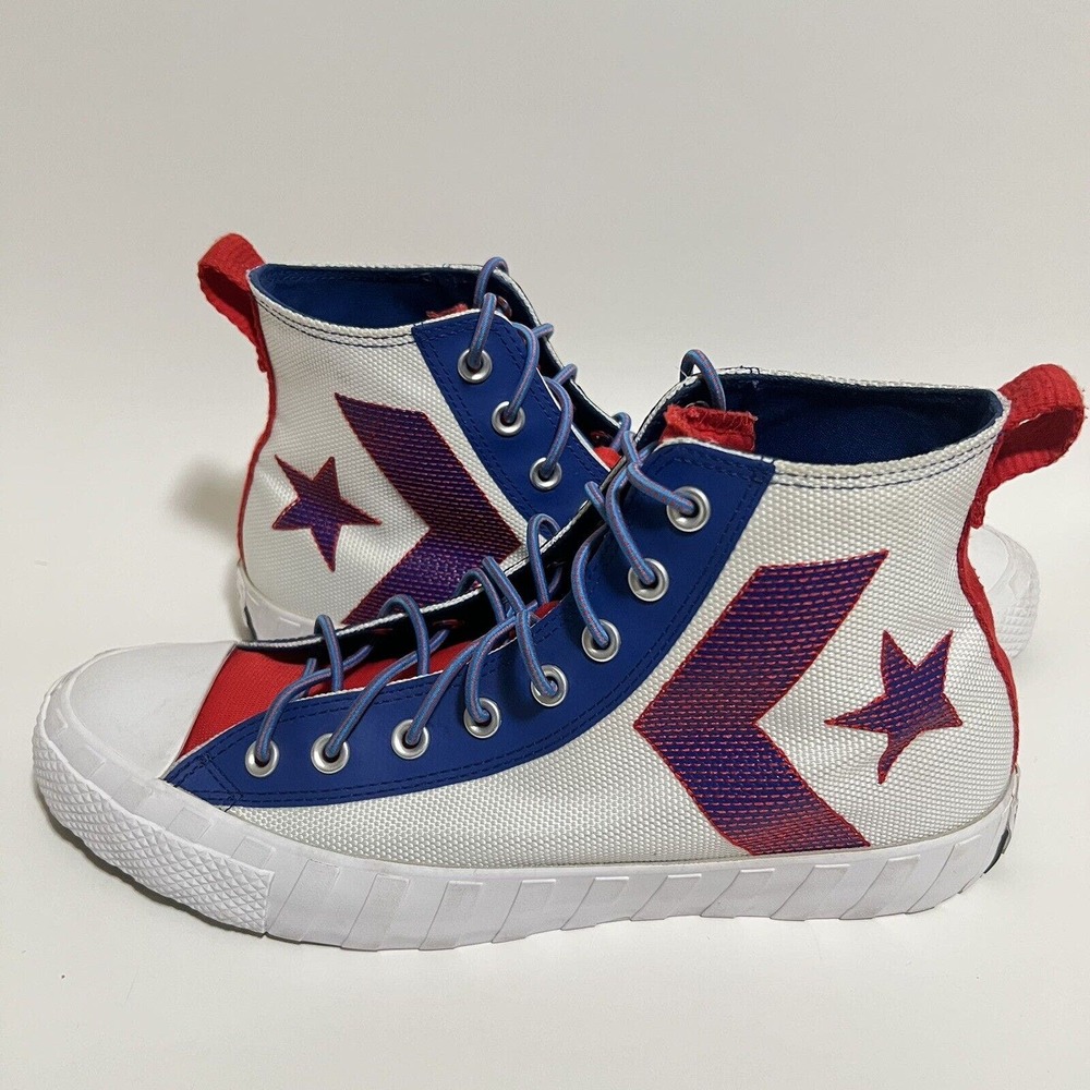 Converse UNT1TL3D Hi Top Canvas White/Rush Blue-University Red Mens Size 10